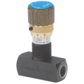 Bidirectional flow restrictor valve in line
