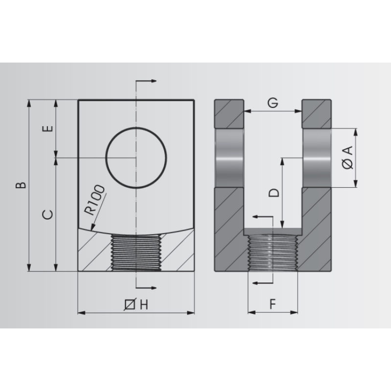 Naldoni e Biondi NBFFILI161615 AISI 316L female-threaded cylinder clevis end